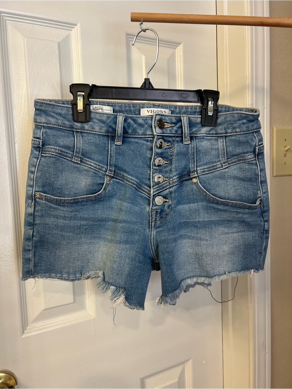 Vigoss Light Blue Distressed Button-Fly Denim Shorts